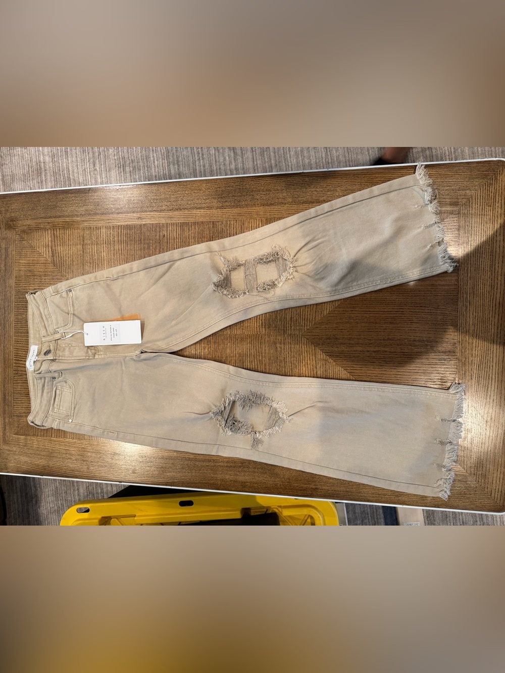 Women’s Beige Distressed Boot Cut Jeans